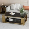 2-Tier Rectangular Tempered Glass Top Coffee Table for Living Roo