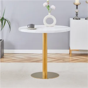 31.5 Inch Elegant White Marble Pattern Round Dining Table – Suction Molding Annular Texture