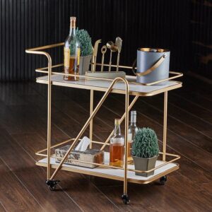 2 Tier Metallic Marble Elegance Rolling Bar Cart
